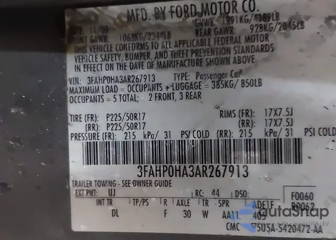 2010 Ford Fusion Se z USA, uszkodzony, nr VIN 3FAHP0HA3AR267913
